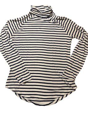 Old Navy Striped Turtleneck Long Sleeve Tunic Top Shirt Fitted Blue White Size L